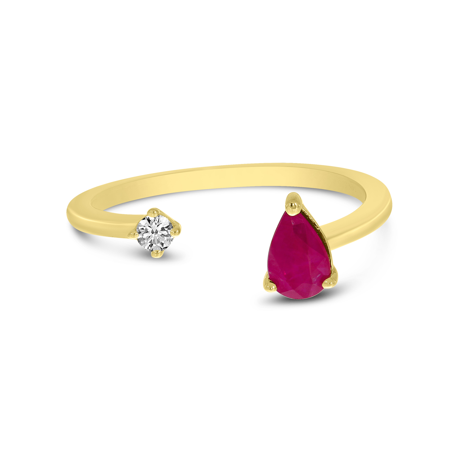 14K Yellow Gold Pear Ruby & Diamond Duo Ring