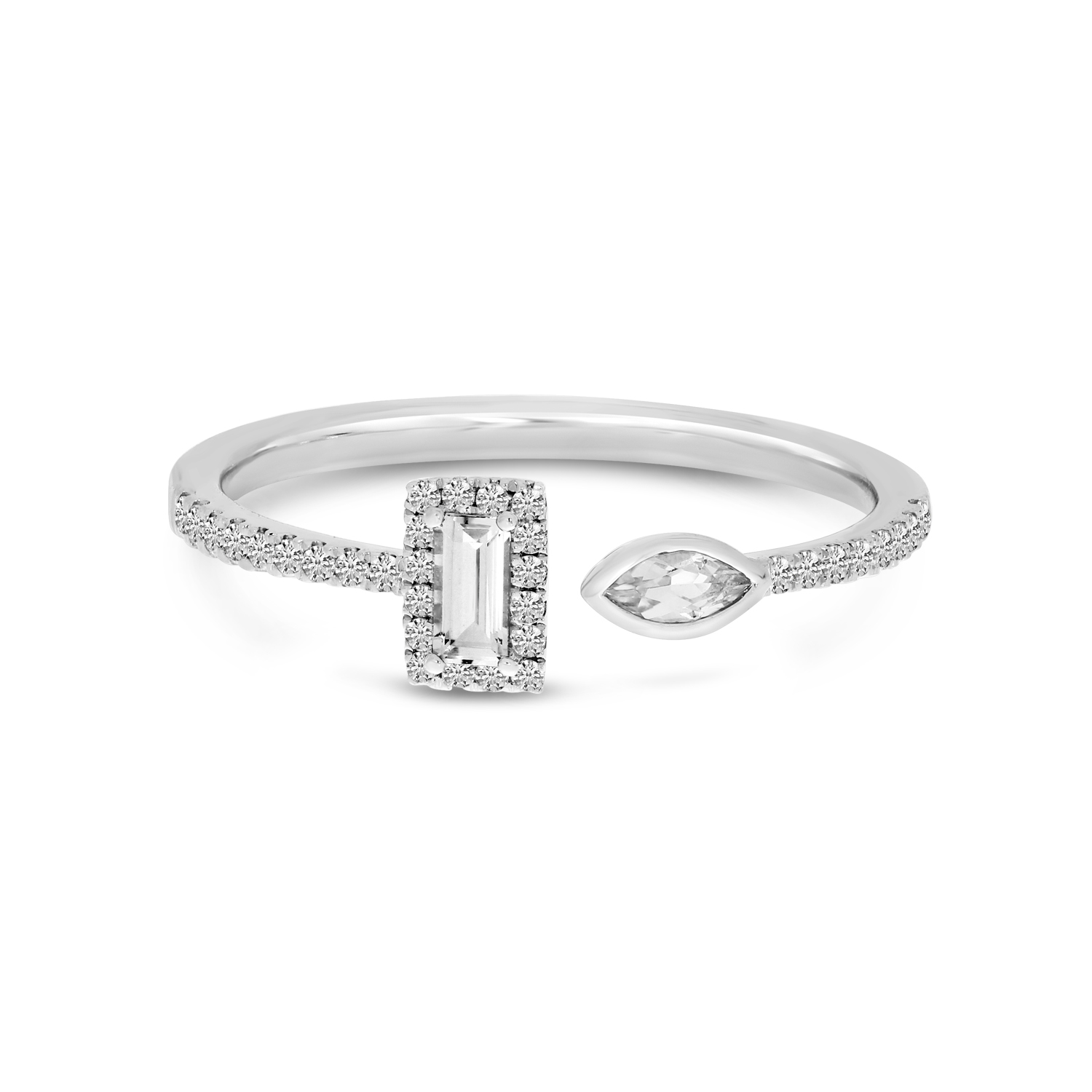 14K White Gold White Topaz Fancy-Cut Duo Ring