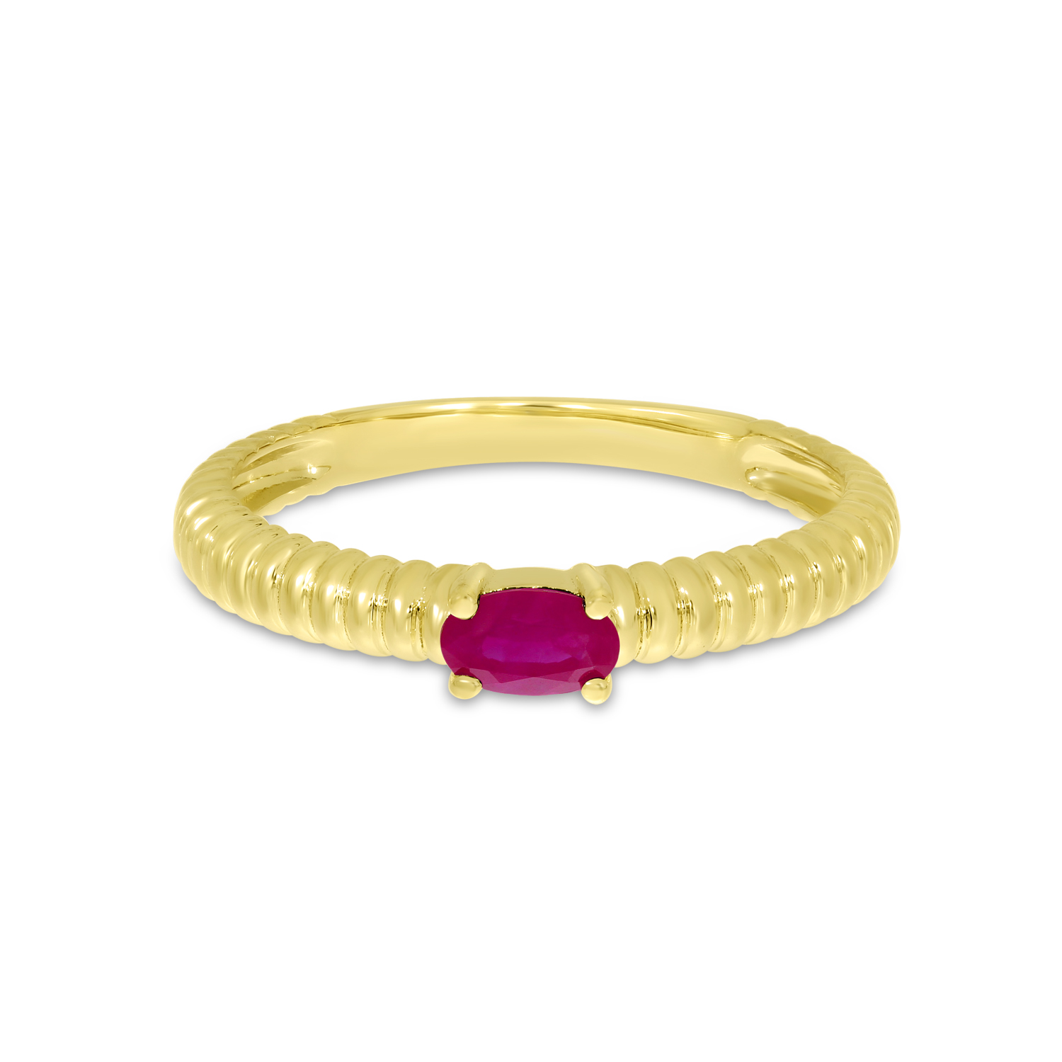 14K Yellow Gold Oval Ruby Textured Band Ring