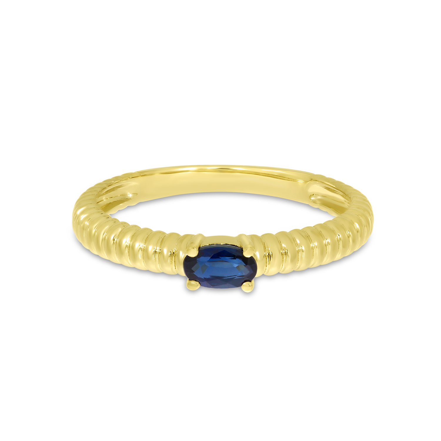 14K Yellow Gold Oval Sapphire Textured Band Ring