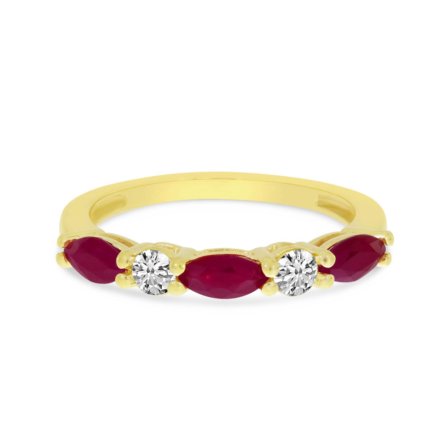 14K Yellow Gold Marquise Ruby and Diamond Band