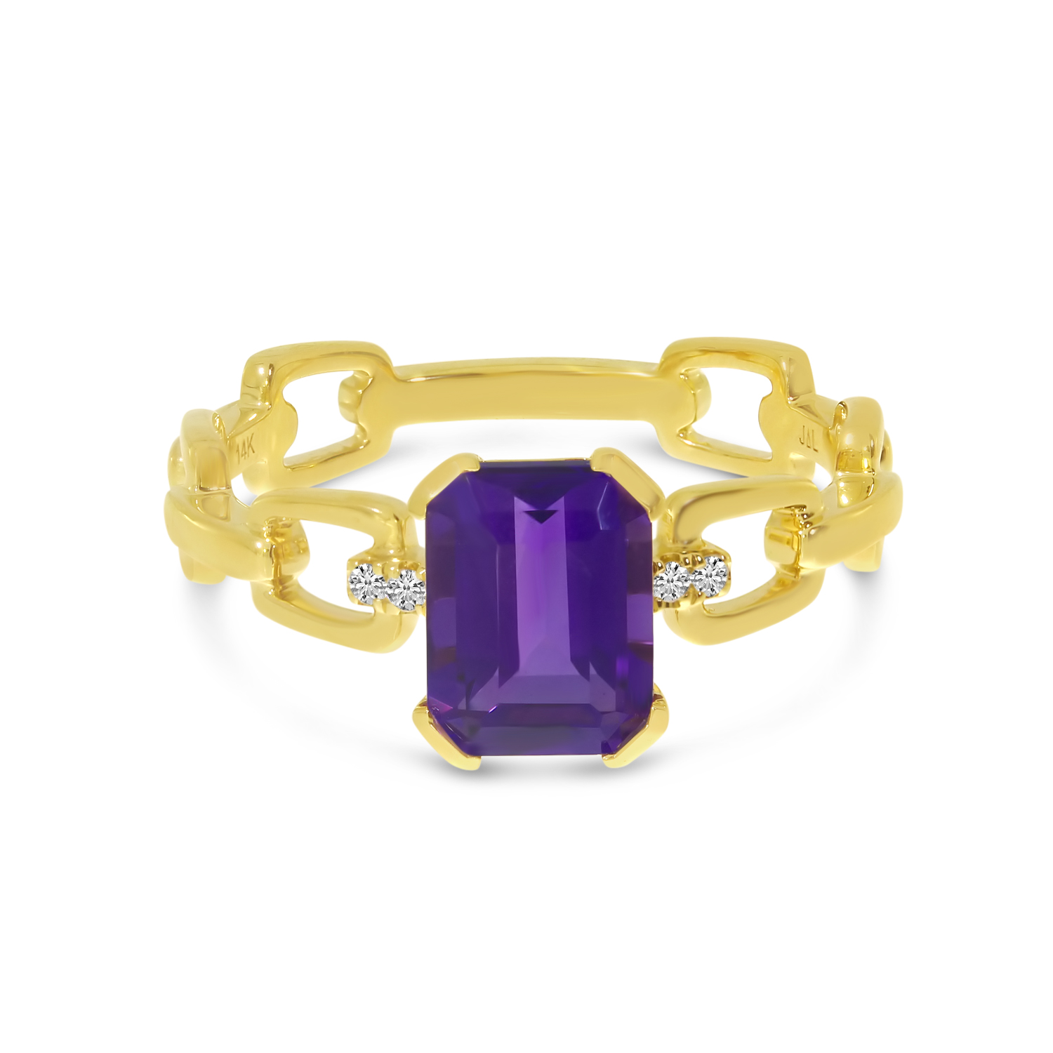 14K Yellow Gold Semi-Precious and Diamond Octagon Link Ring