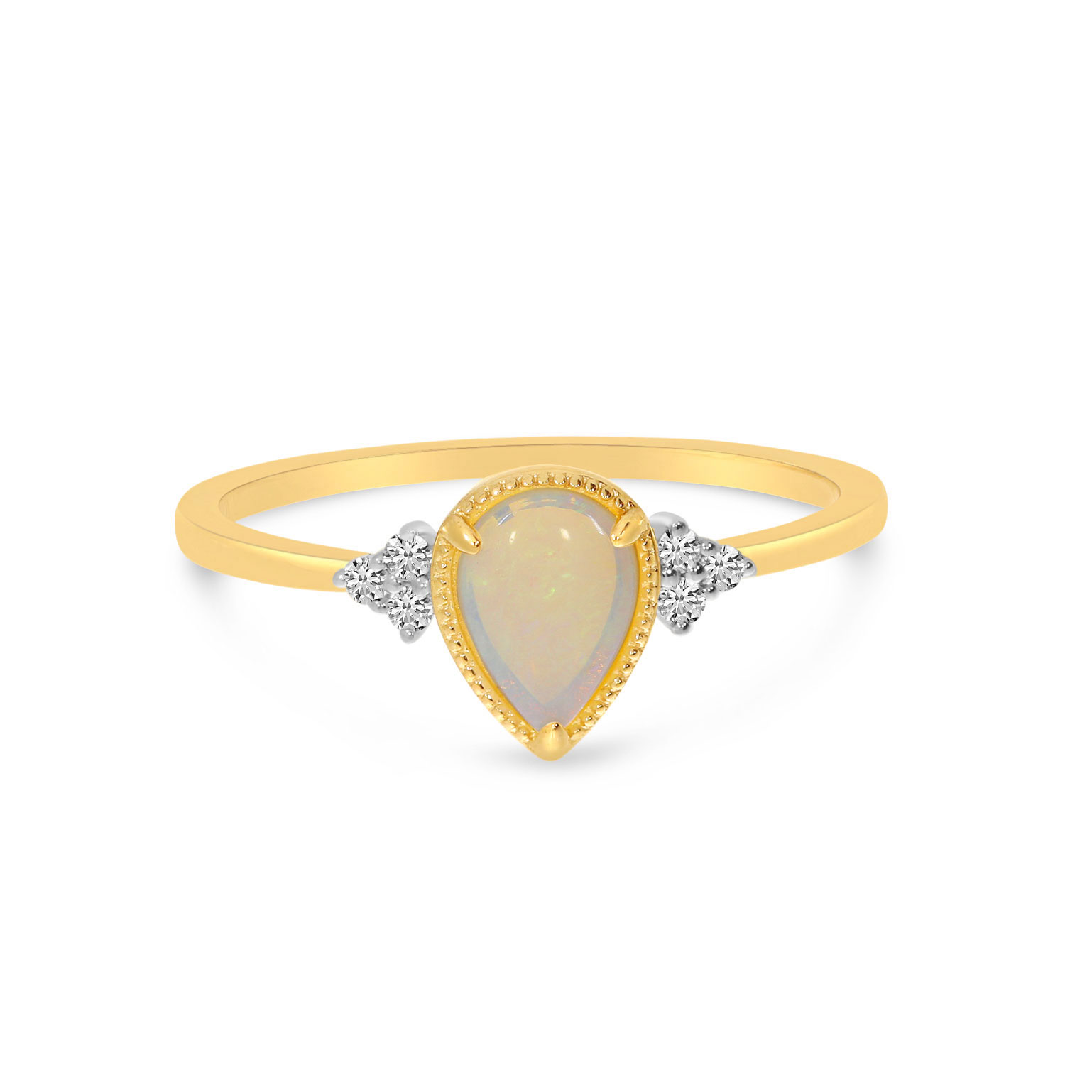 14K Rose Gold Pear Cut Opal and Diamond Ring