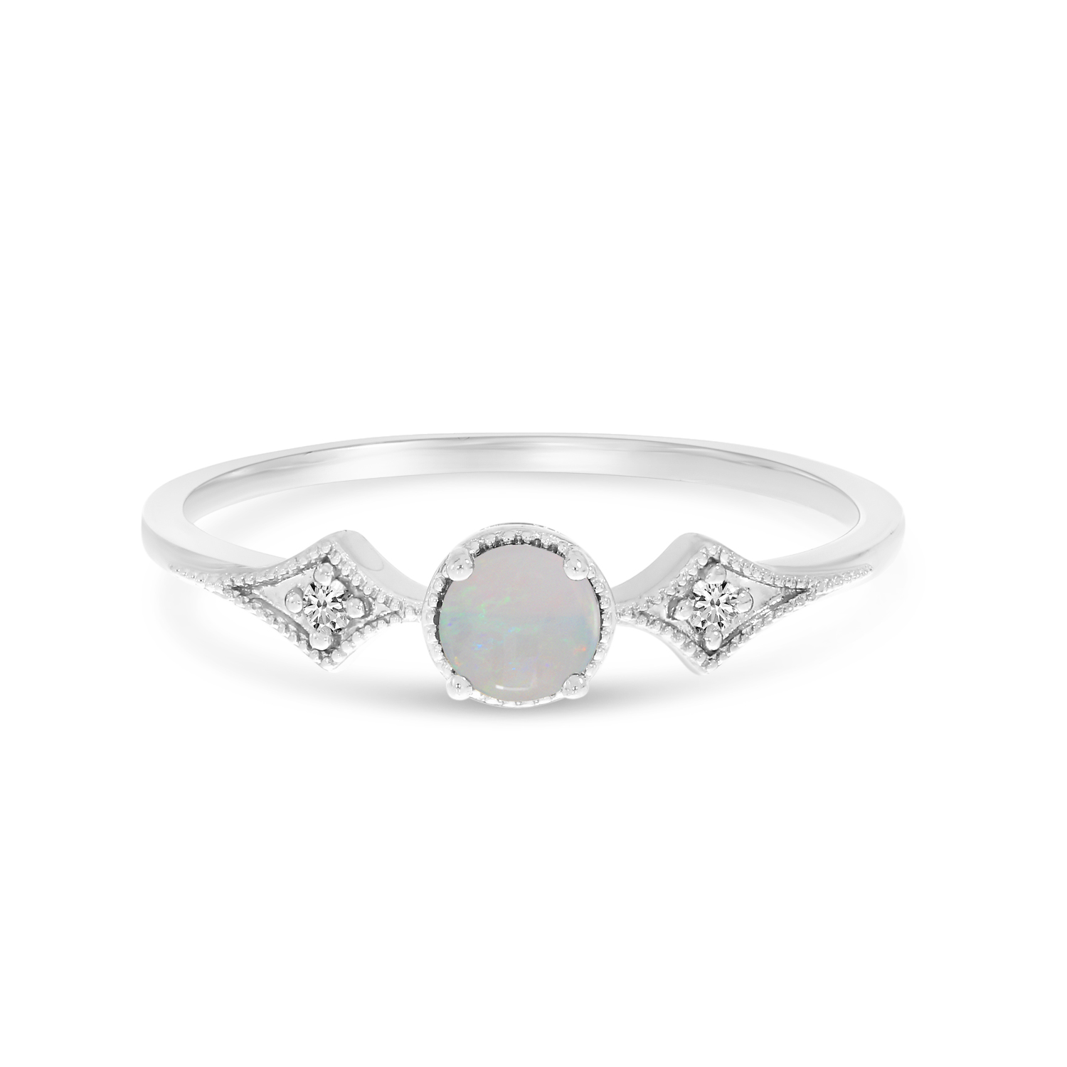 14K White Gold Opal and Diamond Ring