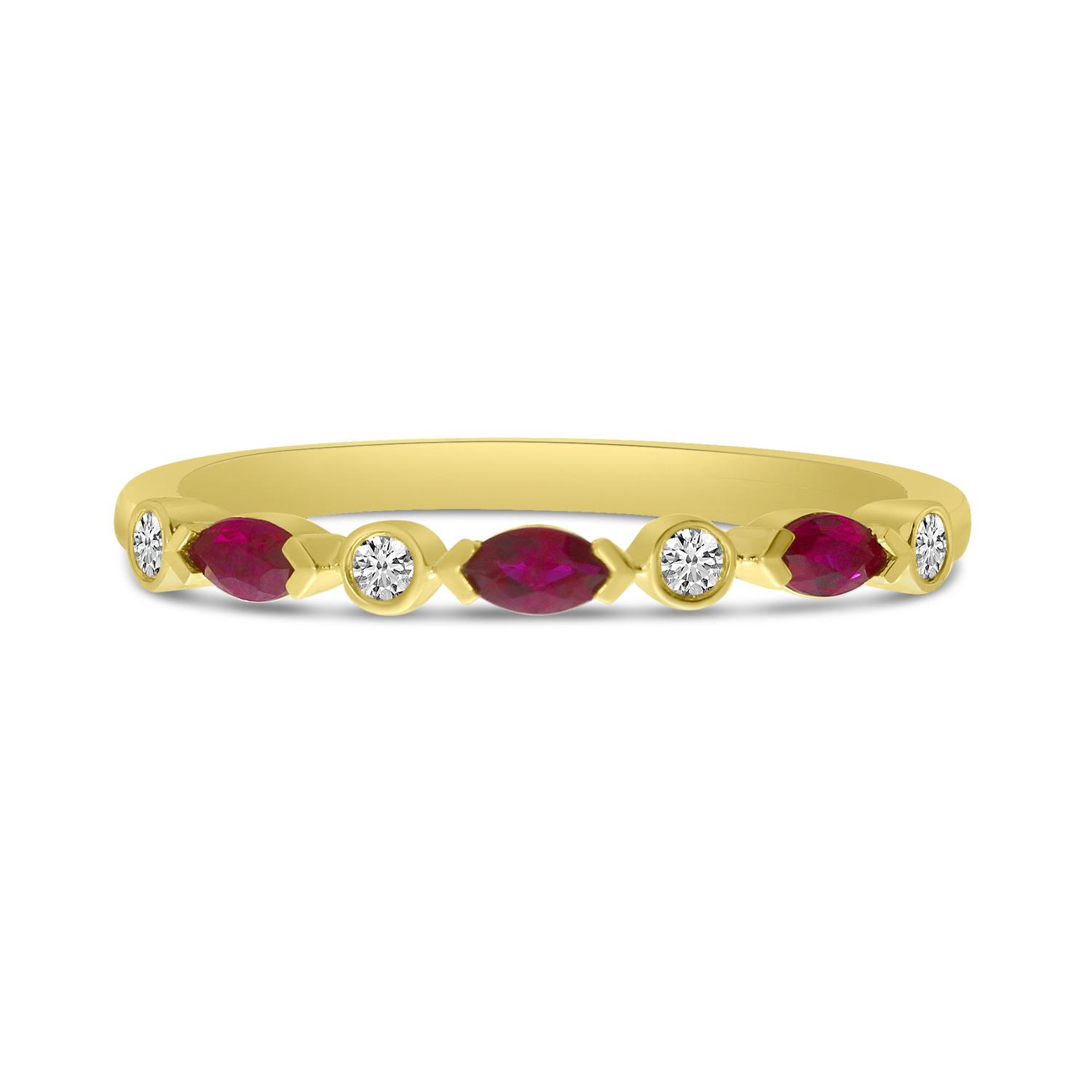 14K Yellow Gold Marquise Ruby and Diamond Stackable Band
