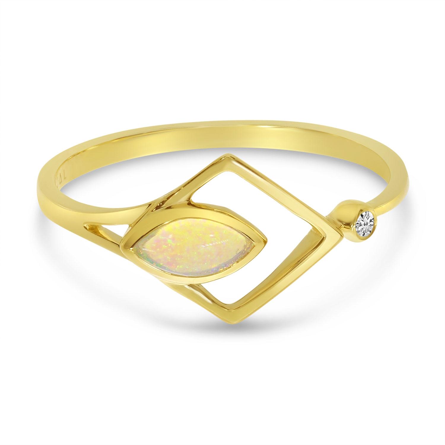 14K Yellow Gold Opal and Diamond Geometric Ring