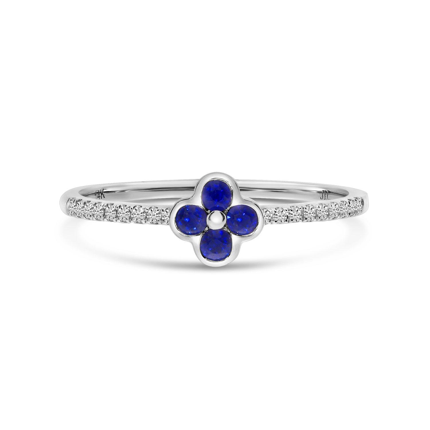 14K White Gold Sapphire and Diamond Precious Clover Ring