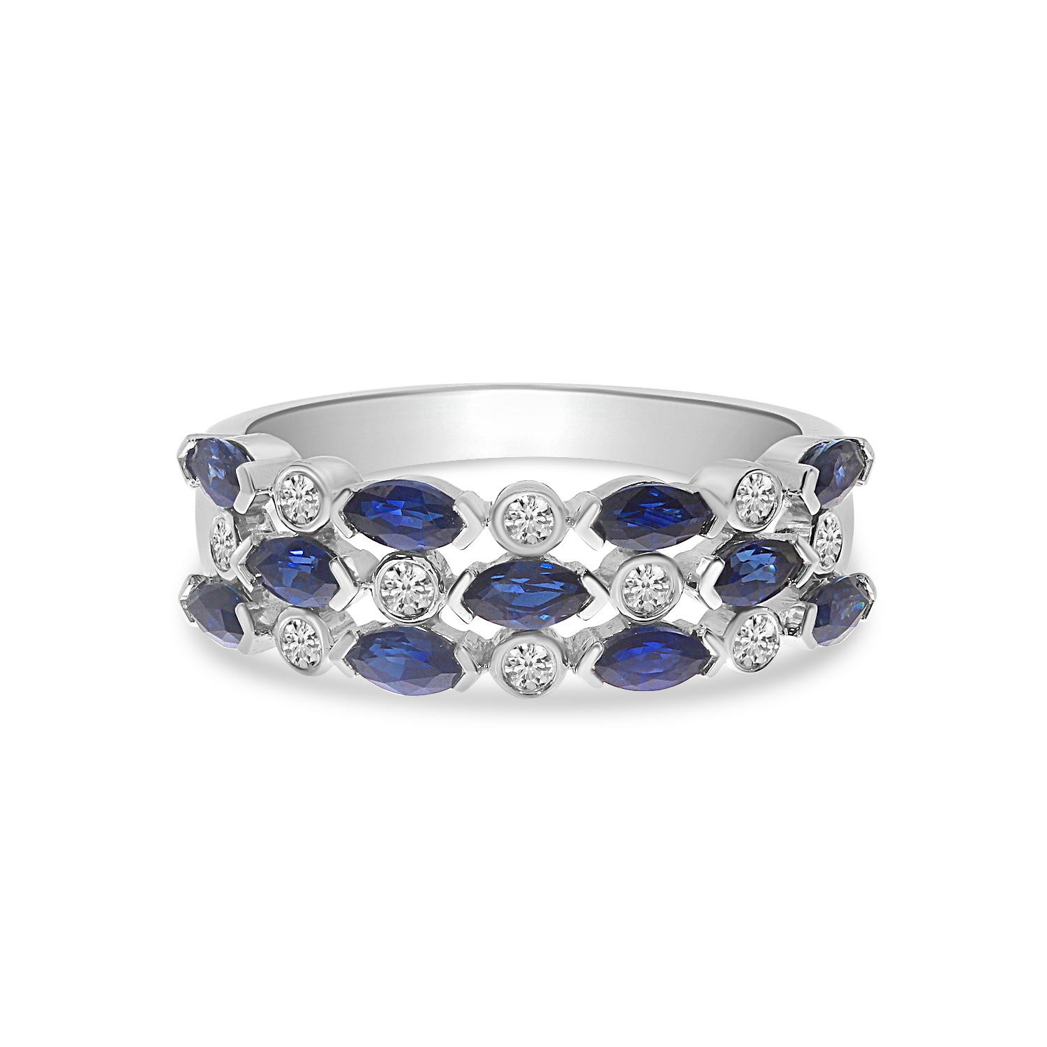 14k White Gold Pear Marquise Sapphire And Diamond Band