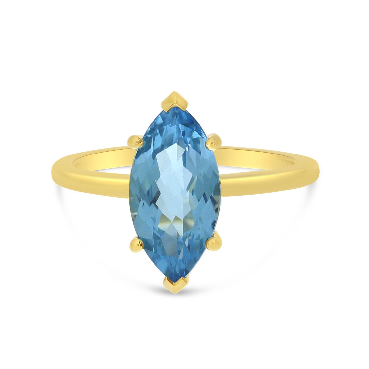 14K Yellow Gold Marquise Blue Topaz Semi Precious Ring