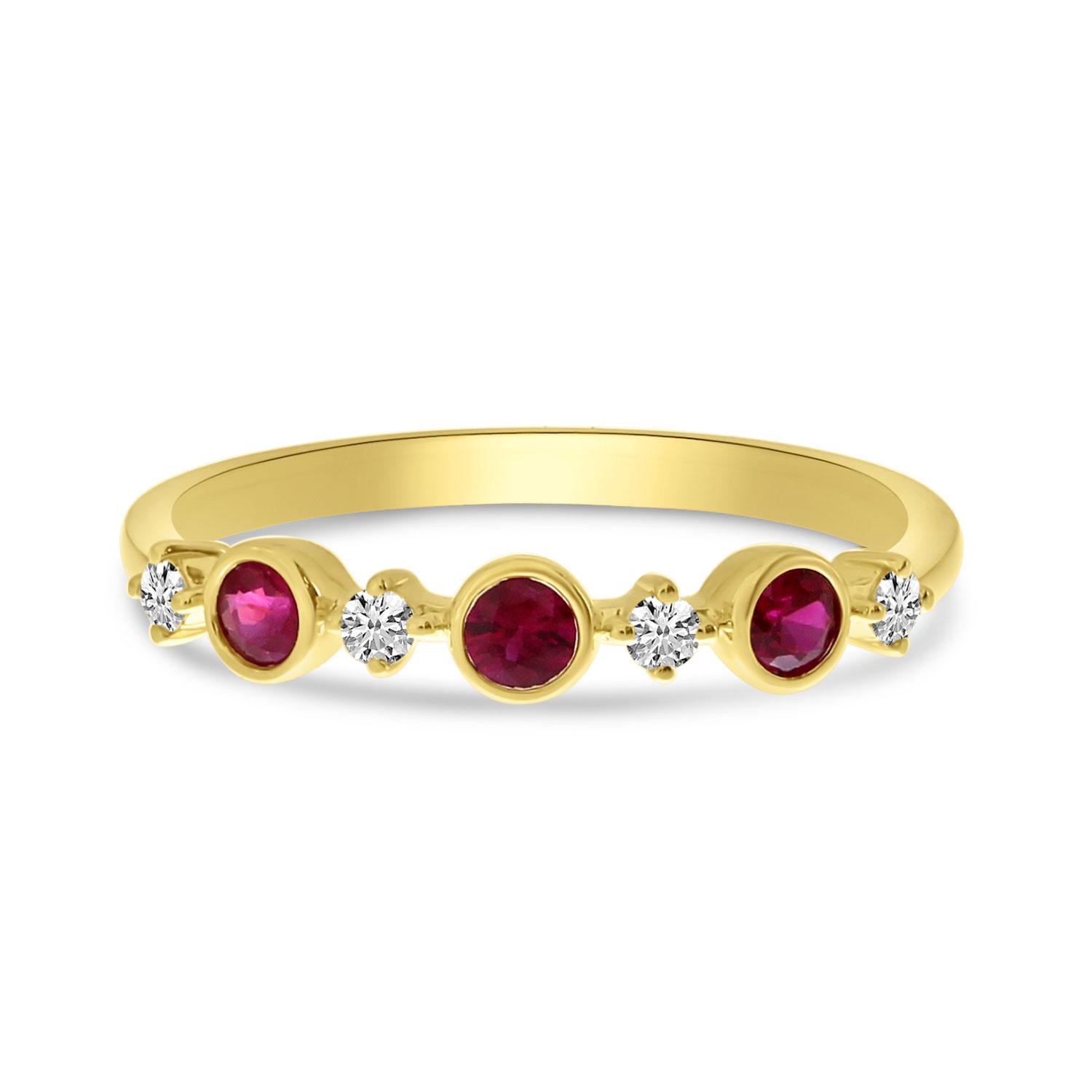 14K Yellow Gold Precious Ruby and Diamond Band