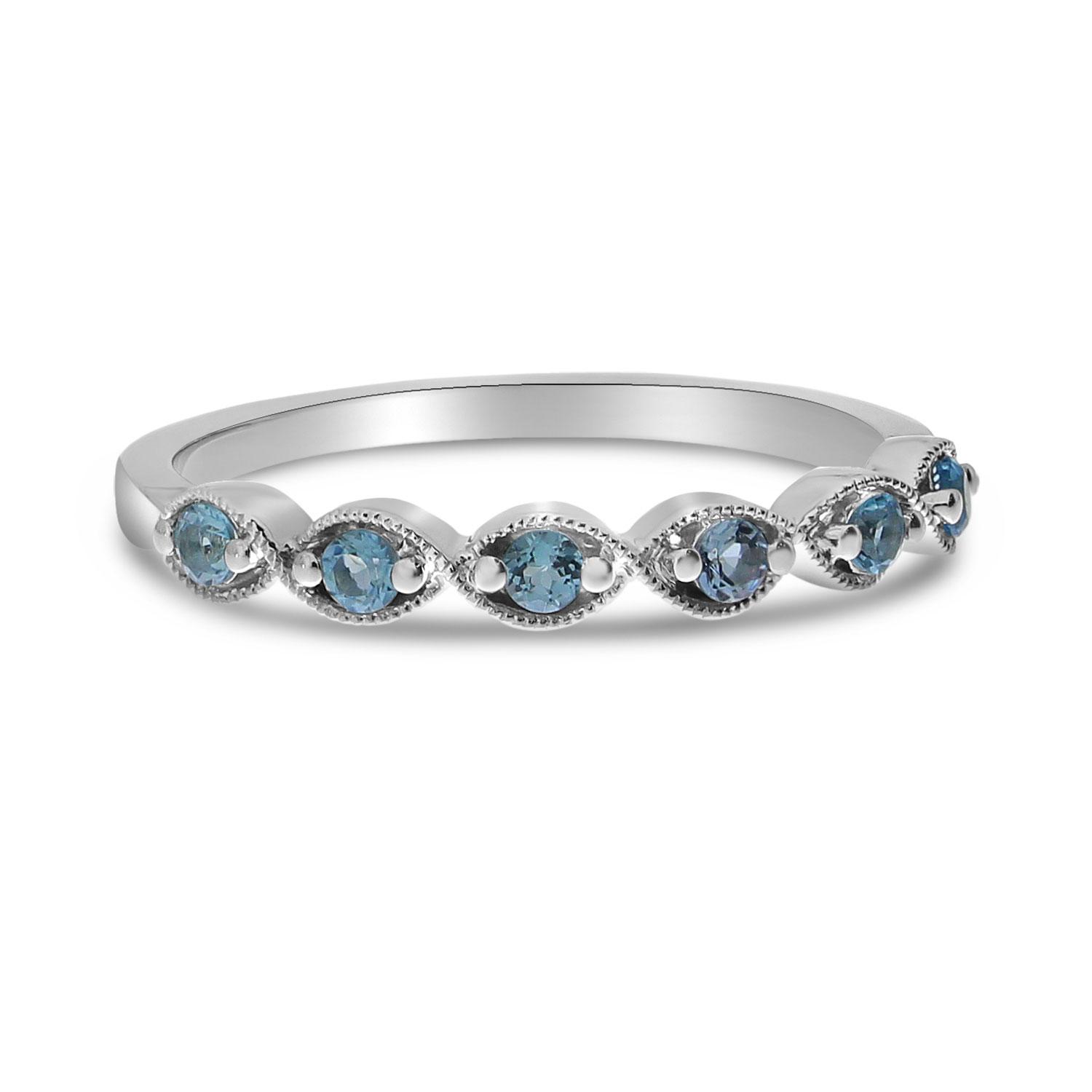 14K White Gold Blue Topaz Semi Precious Band