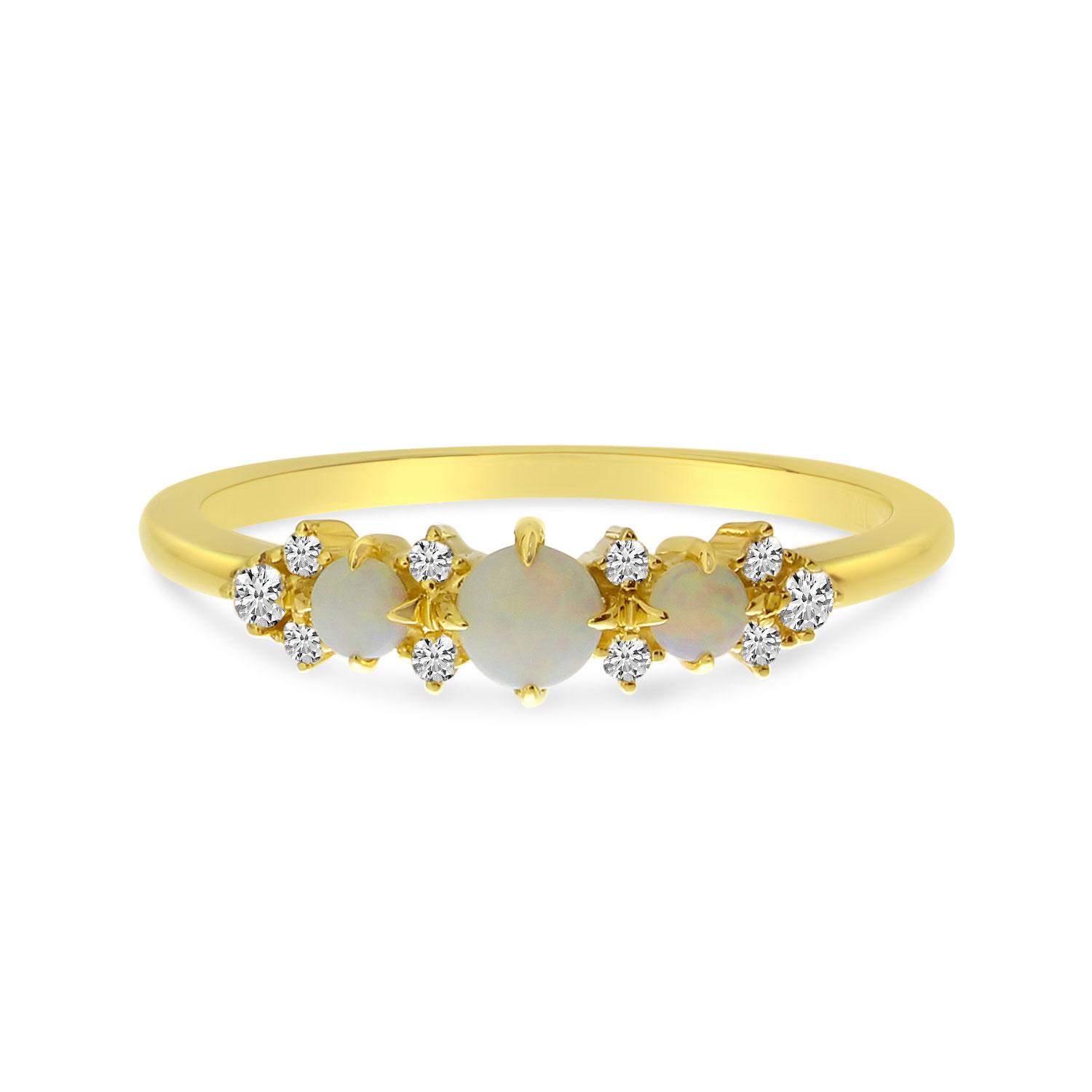 14K Yellow Gold Opal and Diamond Ring