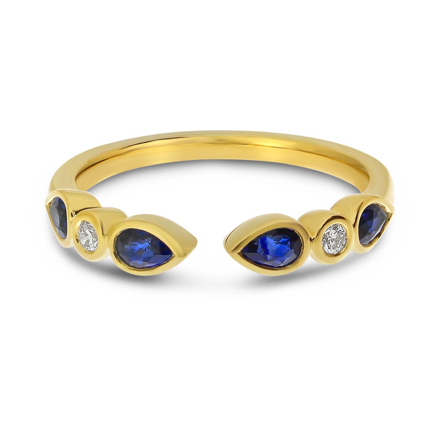 14K Yellow Gold Pear Sapphire and Diamond Precious Band