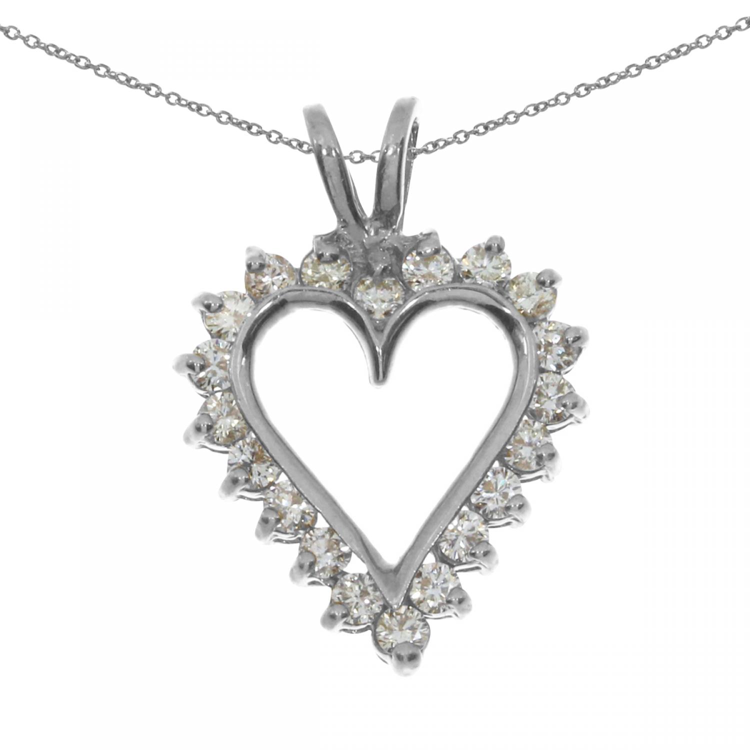 14K White Gold Diamond Heart Pendant