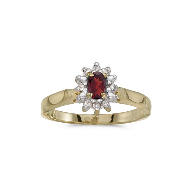 10k Yellow Gold Oval Garnet And Diamond Ring