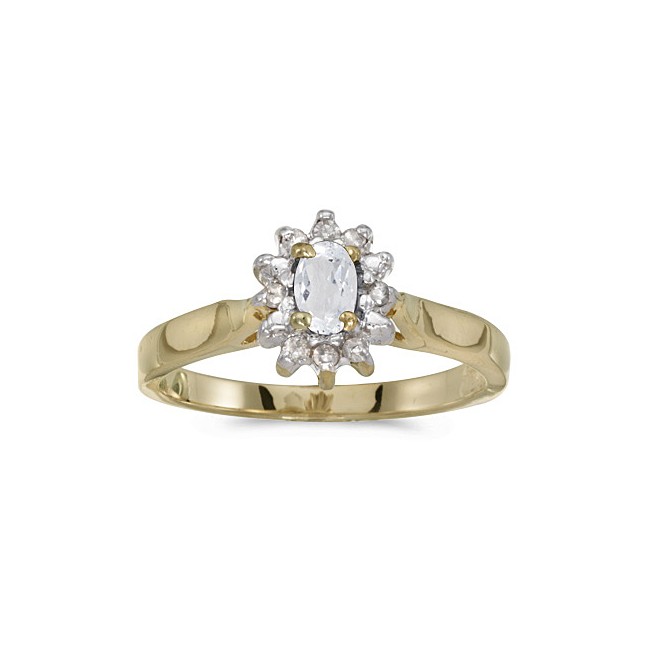 10k Yellow Gold Oval White Topaz And Diamond Ring