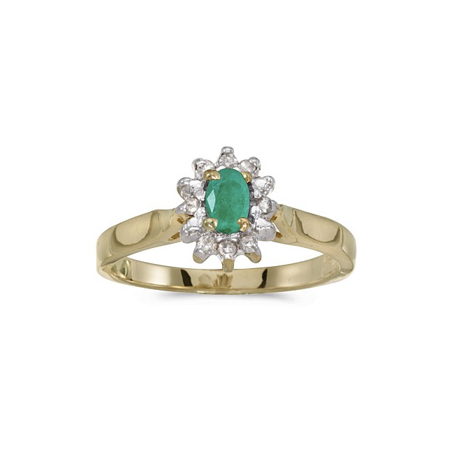 10k Yellow Gold Oval Emerald And Diamond Ring