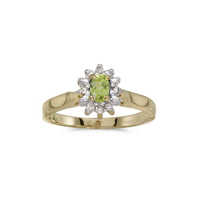 10k Yellow Gold Oval Peridot And Diamond Ring