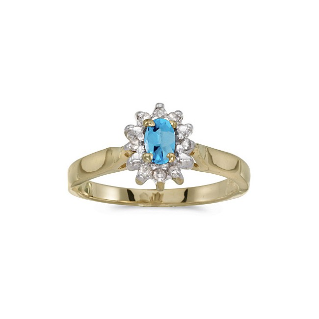 10k Yellow Gold Oval Blue Topaz And Diamond Ring