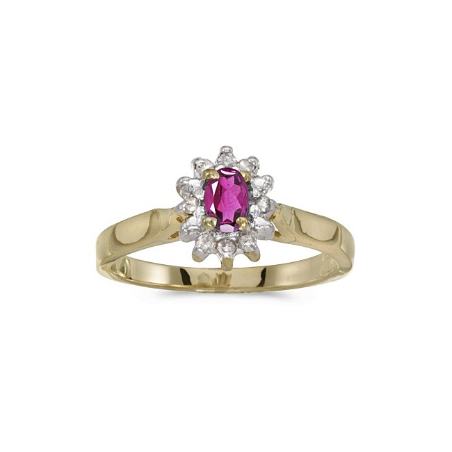 10k Yellow Gold Oval Pink Topaz And Diamond Ring