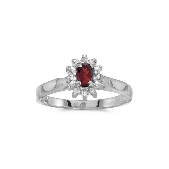 10k White Gold Oval Garnet And Diamond Ring