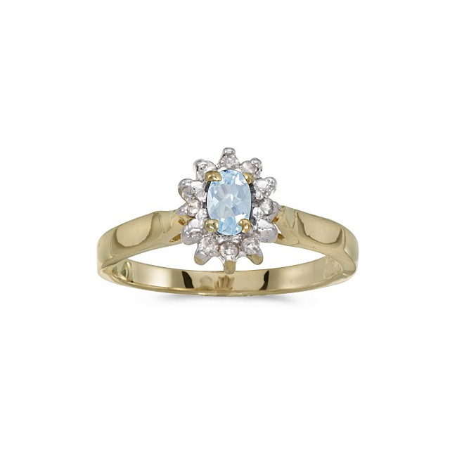 14k Yellow Gold Oval Aquamarine And Diamond Ring