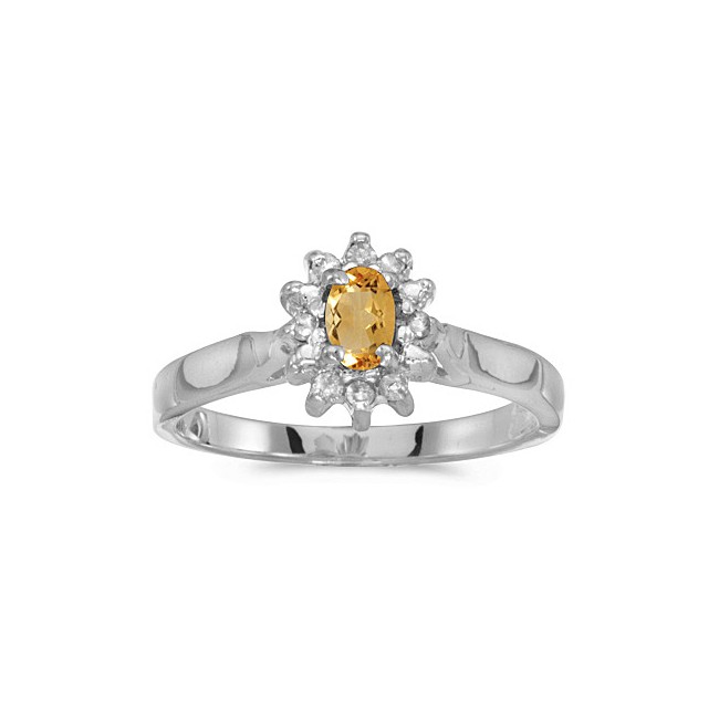 14k White Gold Oval Citrine And Diamond Ring