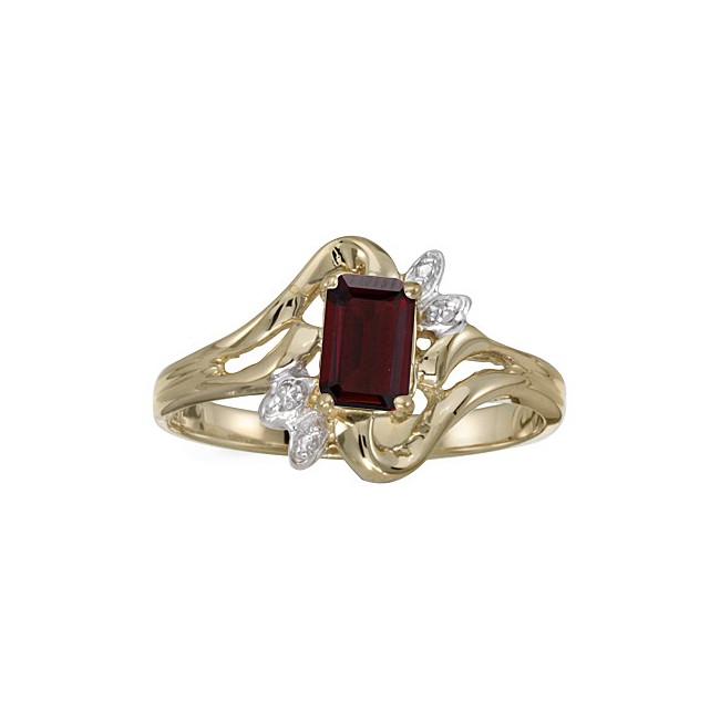 10k Yellow Gold Emerald-cut Garnet And Diamond Ring