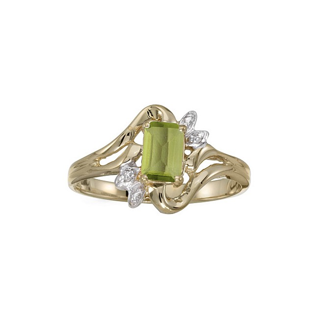10k Yellow Gold Emerald-cut Peridot And Diamond Ring