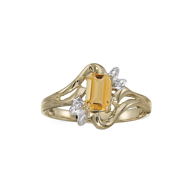 10k Yellow Gold Emerald-cut Citrine And Diamond Ring