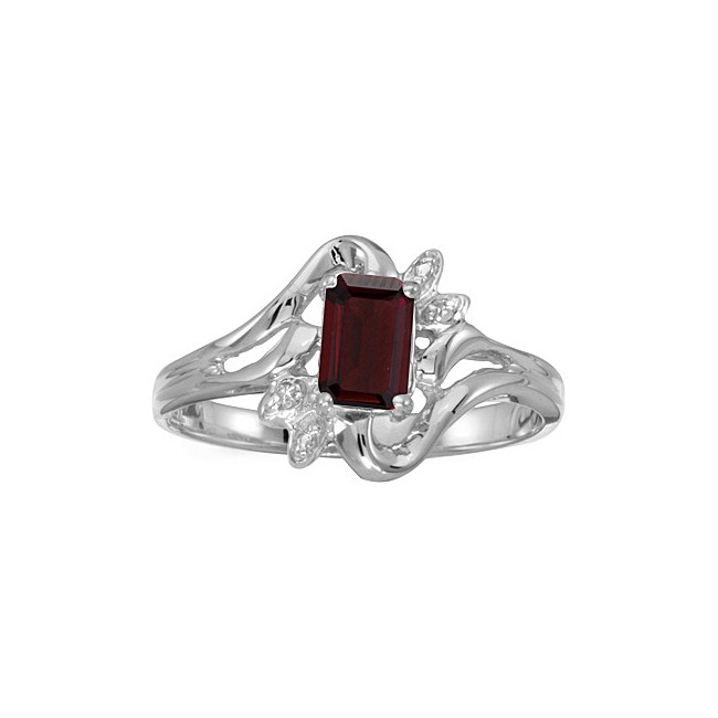 10k White Gold Emerald-cut Garnet And Diamond Ring