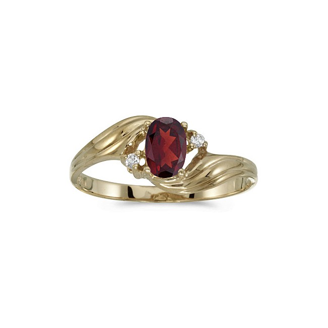 14k Yellow Gold Oval Garnet And Diamond Ring