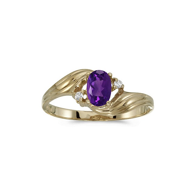 14k Yellow Gold Oval Amethyst And Diamond Ring