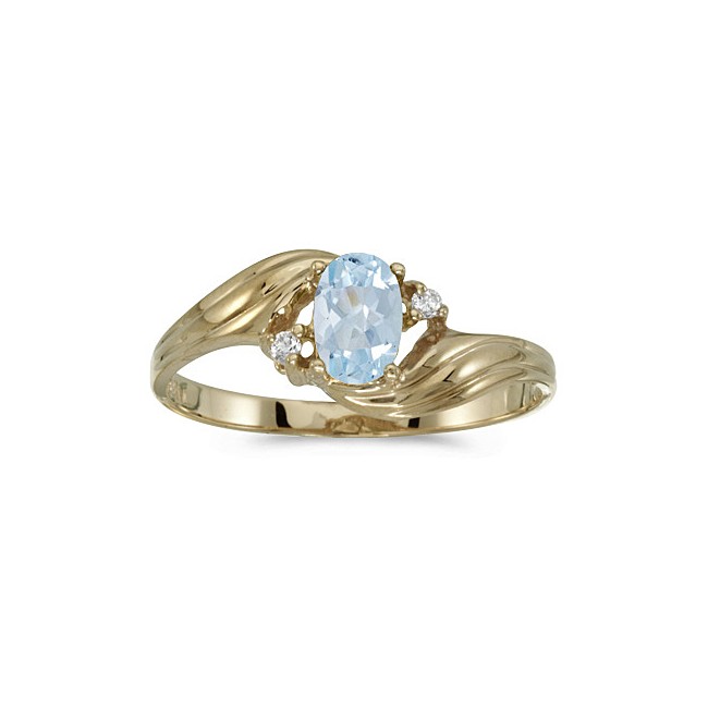 14k Yellow Gold Oval Aquamarine And Diamond Ring