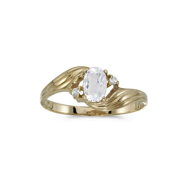 14k Yellow Gold Oval White Topaz And Diamond Ring