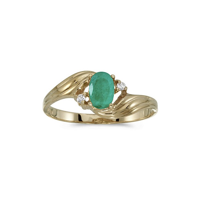 14k Yellow Gold Oval Emerald And Diamond Ring