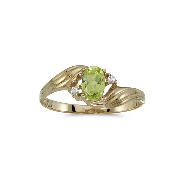 14k Yellow Gold Oval Peridot And Diamond Ring