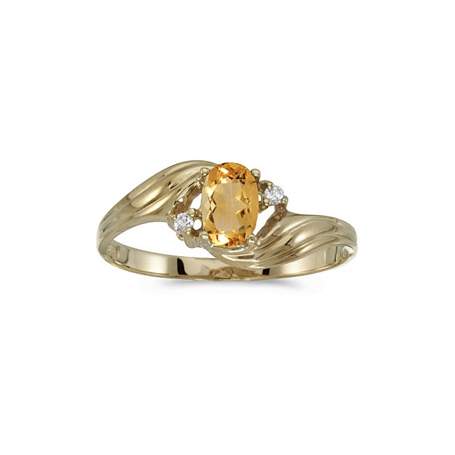 14k Yellow Gold Oval Citrine And Diamond Ring