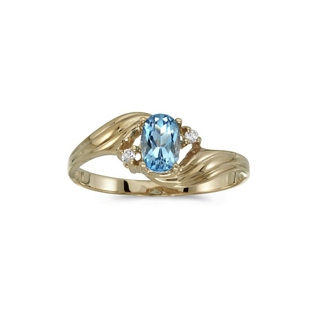 14k Yellow Gold Oval Blue Topaz And Diamond Ring