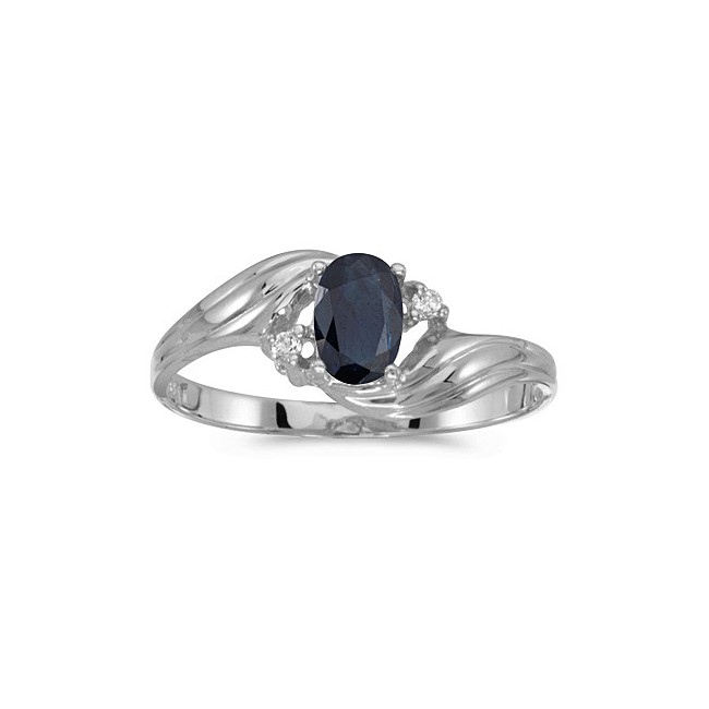 14k White Gold Oval Sapphire And Diamond Ring