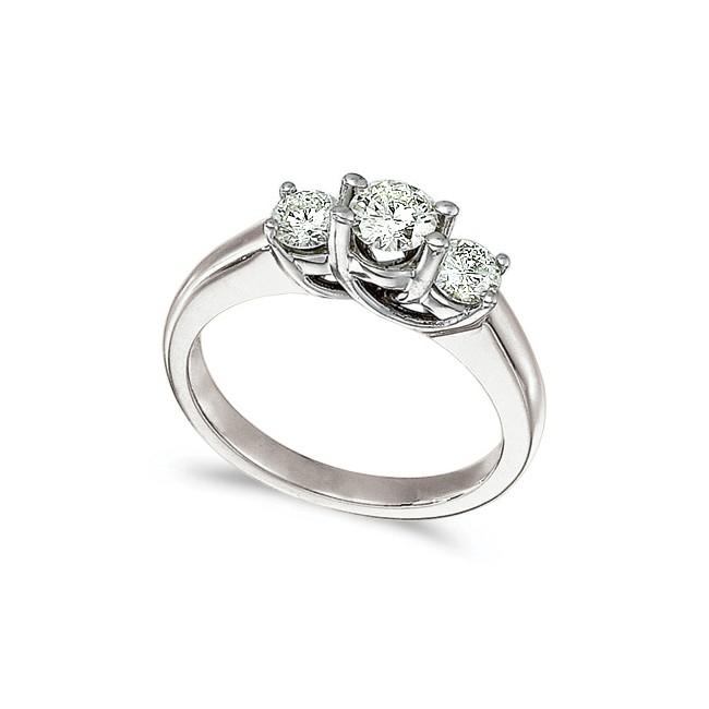 14k White Gold 0.75 Ct Three Stone Trellis Diamond Ring