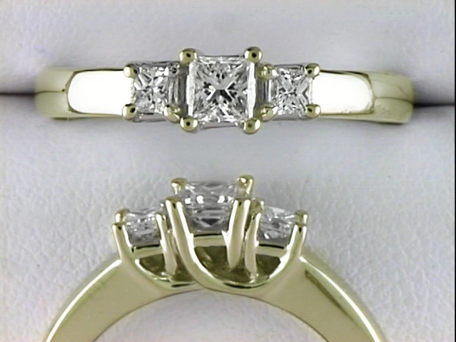 14k Yellow Gold 0.50 Ct Three Stone Trellis Diamond Ring