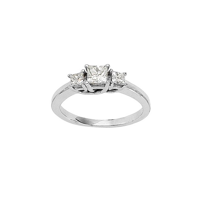 14K White Gold Trellis Three Stone .75 Ct Princess Diamond Ring