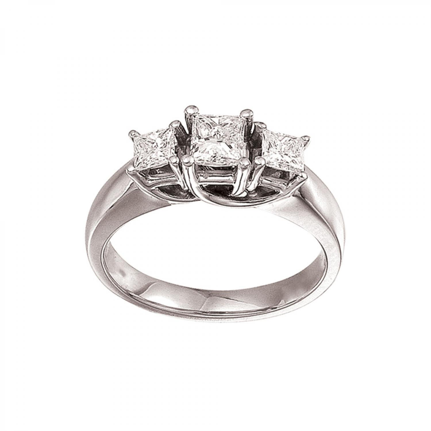 14k White Gold 1.00 Ct Three Stone Trellis Diamond Ring