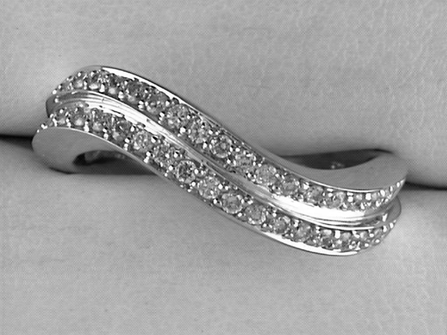 14K White Gold .44 Ct Two Row Diamond Wave Fashion Ring