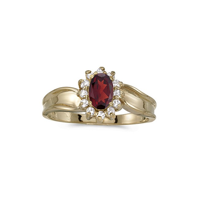 10k Yellow Gold Oval Garnet And Diamond Ring