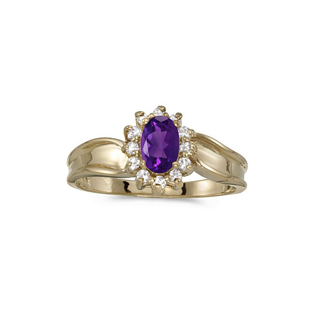 10k Yellow Gold Oval Amethyst And Diamond Ring