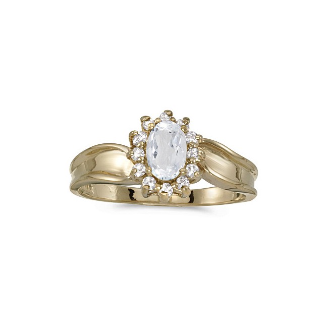 10k Yellow Gold Oval White Topaz And Diamond Ring