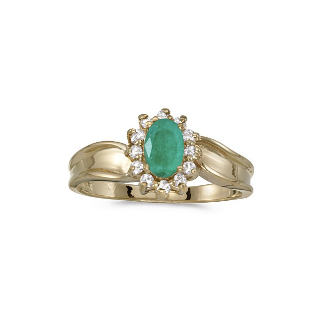 10k Yellow Gold Oval Emerald And Diamond Ring