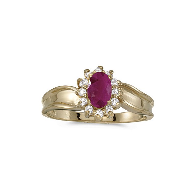 10k Yellow Gold Oval Ruby And Diamond Ring